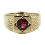 9ct gold gentleman's single stone garnet signet ring,