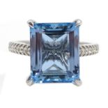 18ct white gold aquamarine ring with diamond set shoulders and gallery, hallmarked,