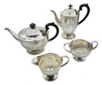 Silver four piece tea set by E H P Co Ltd, Sheffield 1972, approx 45.