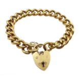 9ct gold curb chain bracelet with heart locket, Birmingham 1975, approx 44.