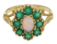 9ct gold emerald and opal cluster ring, hallmarked Condition Report Approx 2.