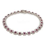 18ct white gold ruby and diamond flower cluster bracelet Condition Report Approx 7.