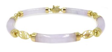 14ct gold lavender jade link bracelet, hallmarked Condition Report Approx 10.