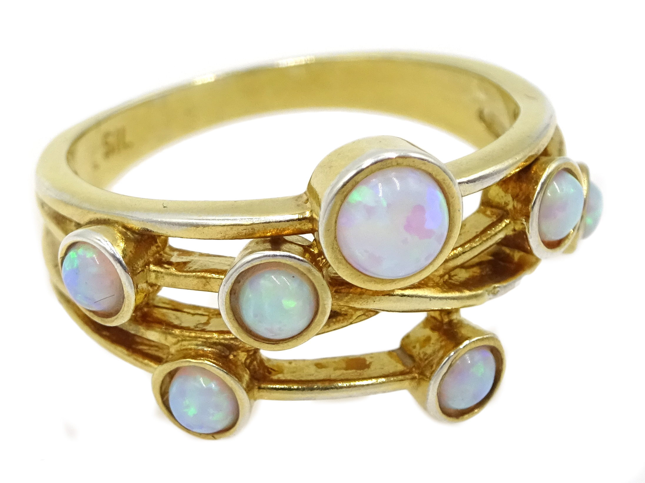 Silver-gilt multi set opal ring, - Image 2 of 3
