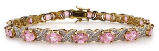 Silver-gilt diamond chip and pink stone set bracelet,