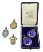 Five silver fobs, two being enamelled reading 'Warfedale Agricultural Society,