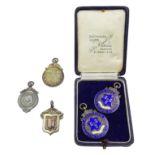 Five silver fobs, two being enamelled reading 'Warfedale Agricultural Society,