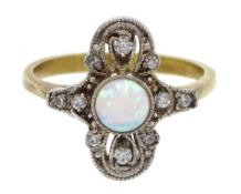 Silver-gilt opal and stone set dress ring,
