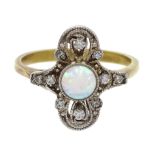 Silver-gilt opal and stone set dress ring,