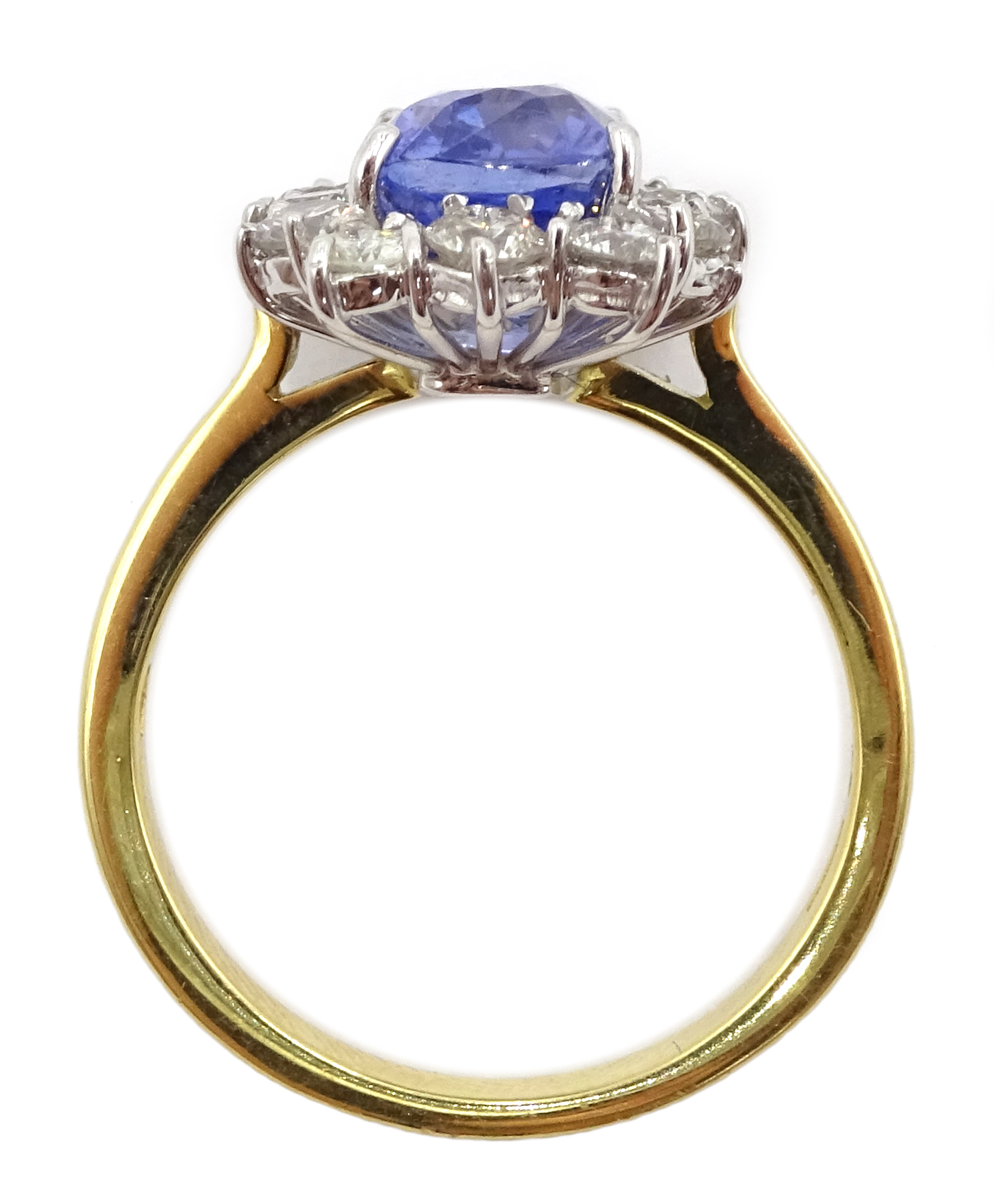 18ct gold Ceylon sapphire and diamond cluster ring, hallmarked, sapphire approx 3. - Image 5 of 5