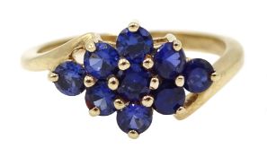 9ct gold nine stone sapphire cluster ring, hallmarked Condition Report Approx 3gm,