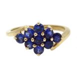 9ct gold nine stone sapphire cluster ring, hallmarked Condition Report Approx 3gm,