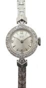 Tudor Royal 9ct white gold ladies manual wind bracelet wristwatch, diamond set bezel,