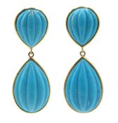 Pair of 9ct gold turquoise pendant earrings, stamped 375 Condition Report Approx 5.