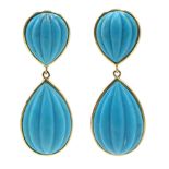 Pair of 9ct gold turquoise pendant earrings, stamped 375 Condition Report Approx 5.