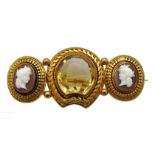 Victorian gold mounted citrine and cameo brooch,