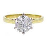 18ct gold round brilliant cut diamond single stone ring, hallmarked, diamond 1.