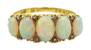 Gold graduating five stone oval opal and diamond ring,