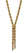 9ct gold rope twist and tassel necklace hallmarked, approx 26.