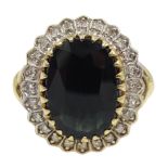 9ct gold oval sapphire and diamond cluster ring,
