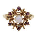 9ct gold ruby and opal cluster ring, hallmarked Condition Report Approx 3.