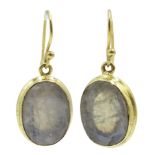 Pair of silver-gilt moonstone pendant earrings,