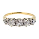 Gold five stone old cut diamond ring, stamped 18ct Condition Report Approx 2gm,