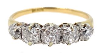 Gold five stone old cut diamond ring, stamped 18ct Condition Report Approx 2gm,