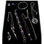 Silver amethyst bracelets, necklaces rings and pendants,