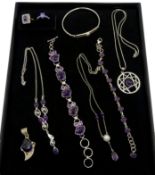 Silver amethyst bracelets, necklaces rings and pendants,