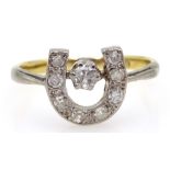 Gold old cut diamond horseshoe ring, stamped 18ct Condition Report Approx 2.