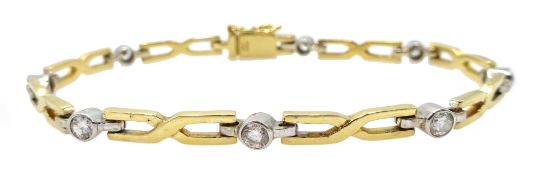 18ct yellow and white gold diamond crossover link bracelet,