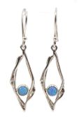 Pair of silver opal pendant earrings,