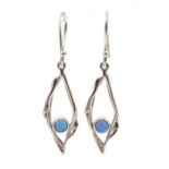 Pair of silver opal pendant earrings,