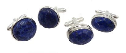 Two pairs of silver faceted lapis lazuli cufflinks,