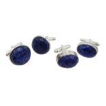 Two pairs of silver faceted lapis lazuli cufflinks,