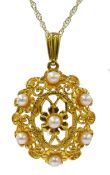 9ct gold pearl set pendant stamped 375,