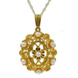 9ct gold pearl set pendant stamped 375,