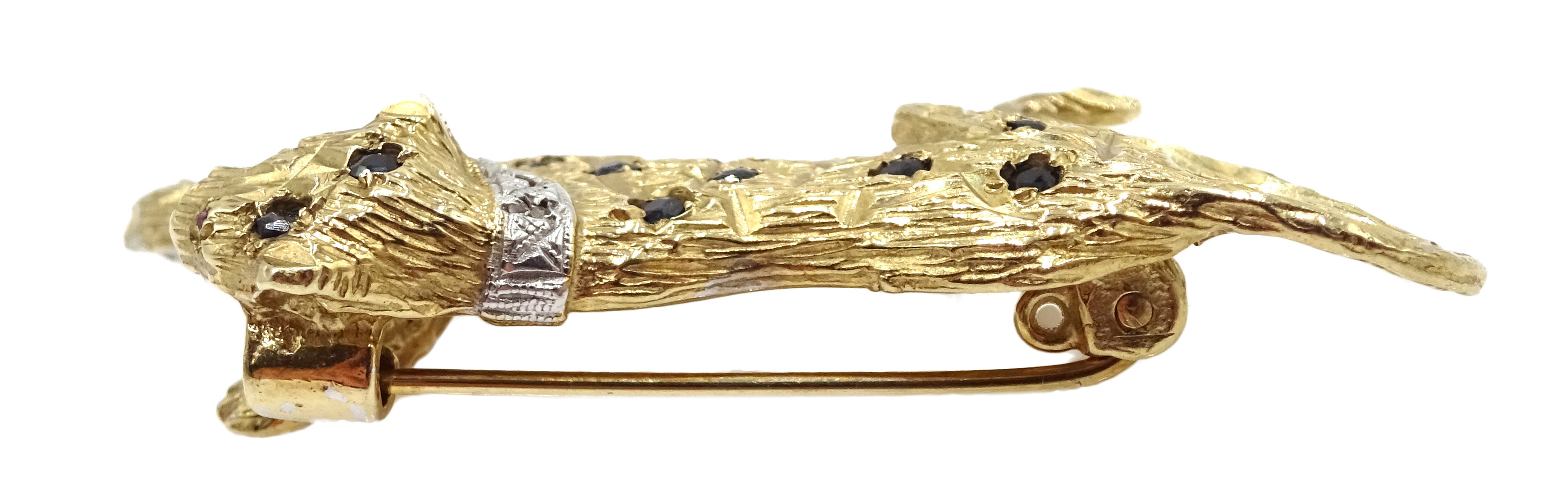 9ct gold leopard brooch set with sapphires and rubies and diamonds, - Image 2 of 3