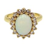 Gold opal and diamond cluster ring, stamped 18ct Condition Report Approx 4.