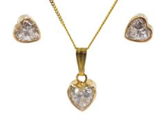 9ct gold heart shaped cubic zirconia pendant necklace and matching earrings,