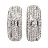 Pair of 18ct white gold round brilliant cut diamond half hoop earrings, hallmarked,