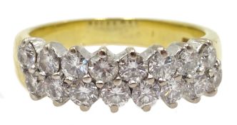 18ct gold round brilliant cut diamond double row ring, hallmarked Condition Report 6.