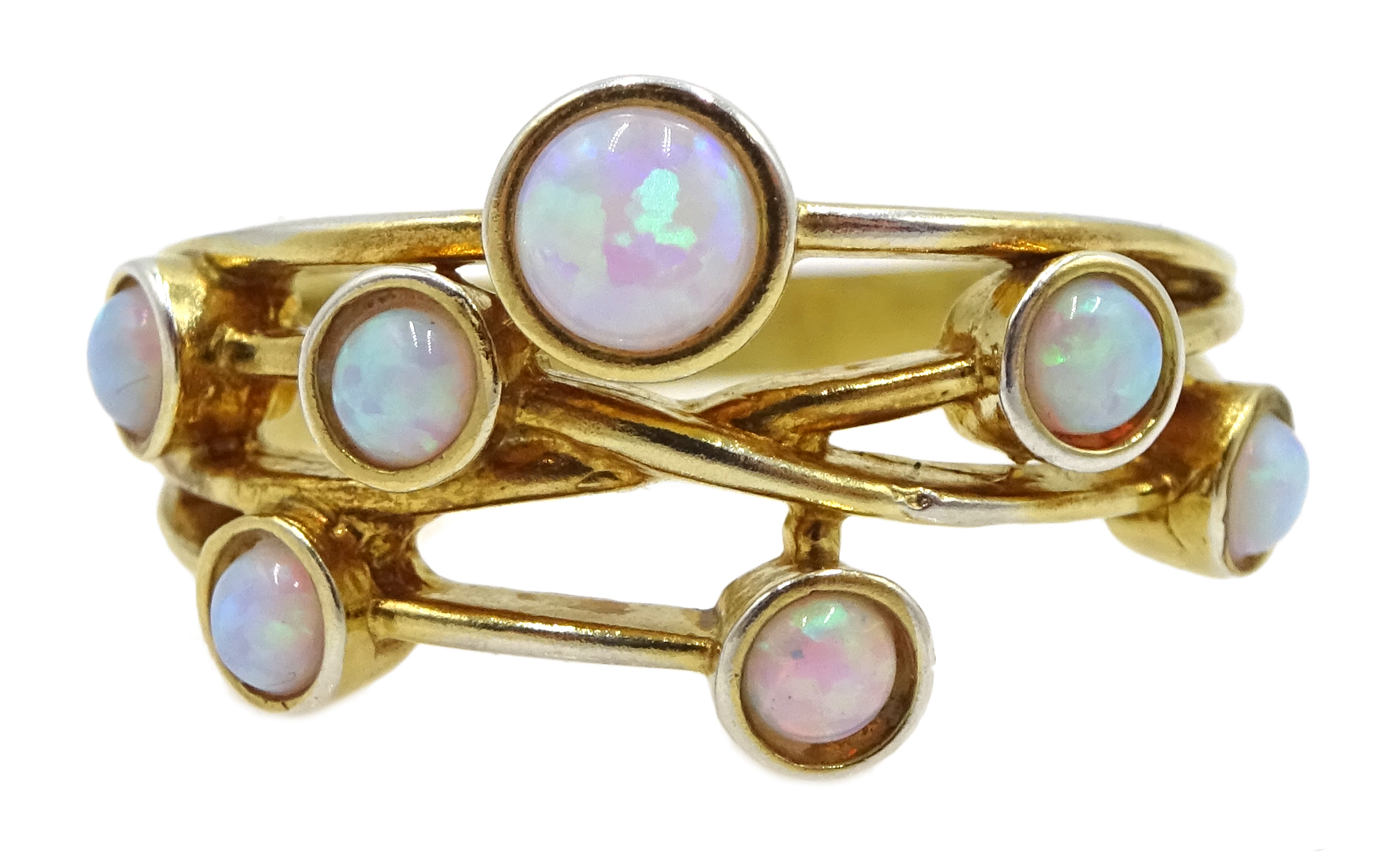 Silver-gilt multi set opal ring,