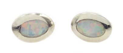 Pair of silver opal stud earrings, stamped 925 Condition Report <a href='//www.