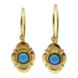 Pair of 14ct gold turquoise pendant earrings,