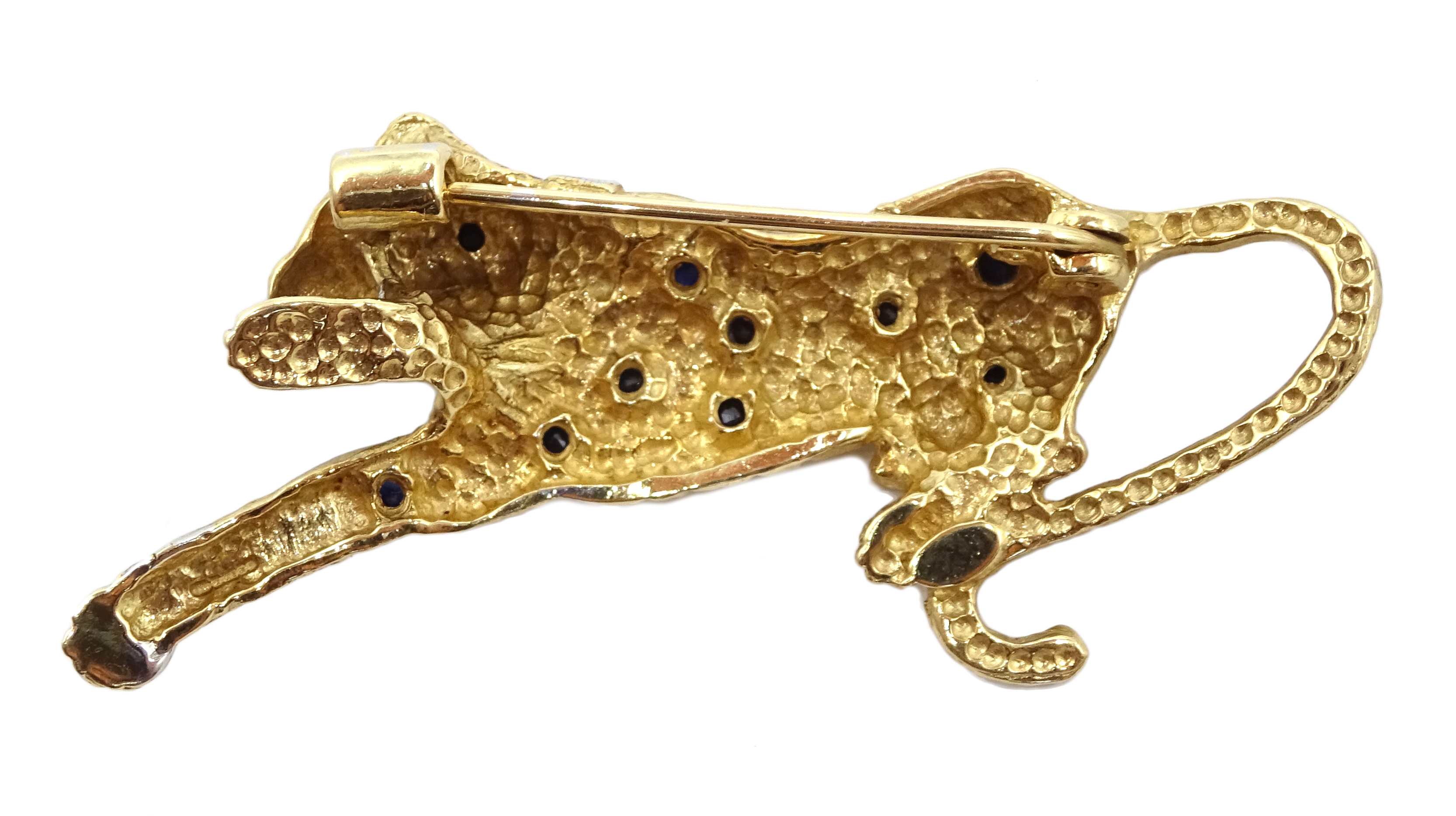 9ct gold leopard brooch set with sapphires and rubies and diamonds, - Image 3 of 3