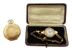 American gold-plated pocket watch by Illinois, case by Wrays and 9ct gold ladies wristwatch,