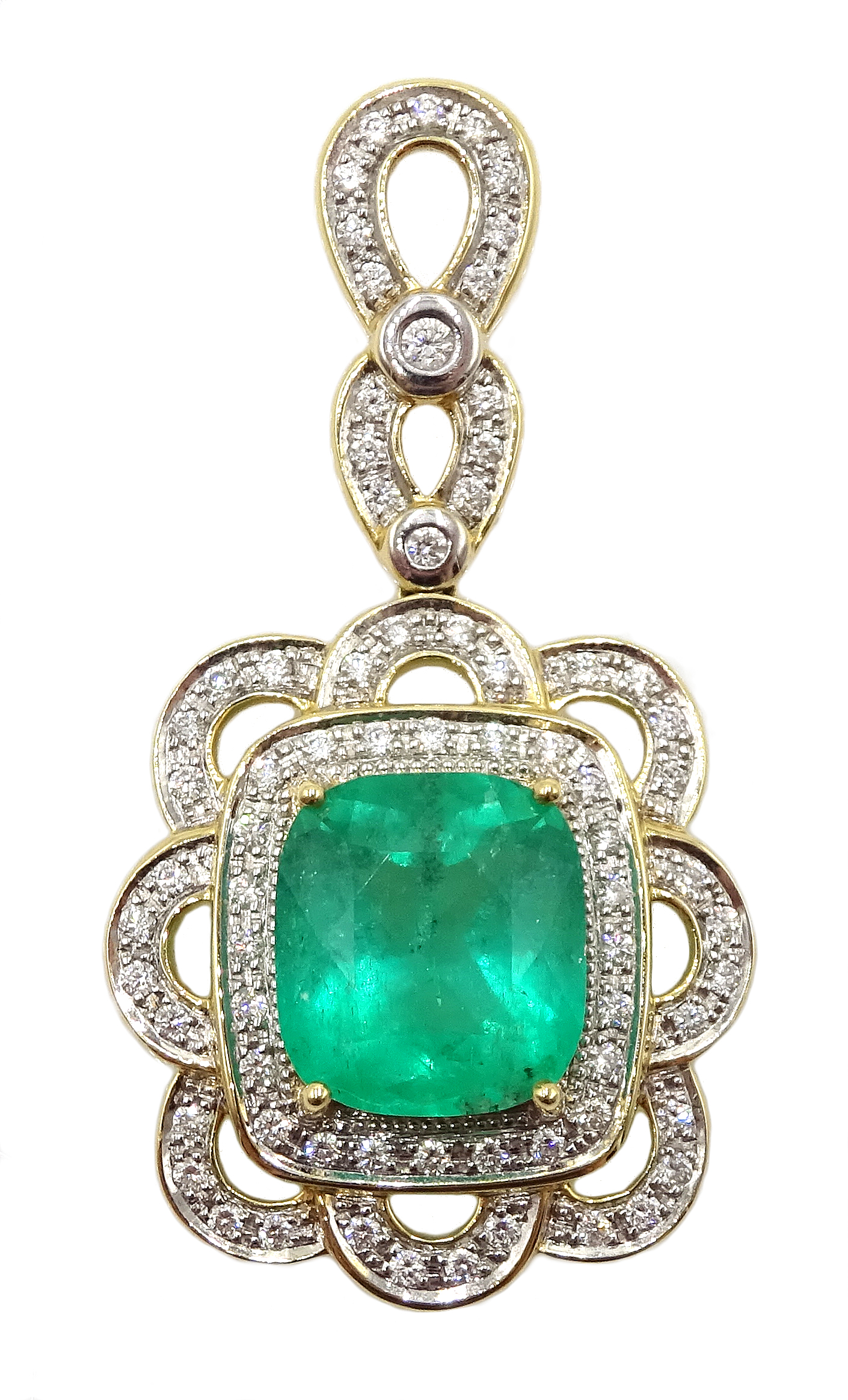 18ct gold emerald and diamond pendant, hallmarked Condition Report Approx 10.