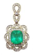 18ct gold emerald and diamond pendant, hallmarked Condition Report Approx 10.